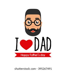 Isolated male icon with glasses and bear and a ribbon with text for father's day celebrations