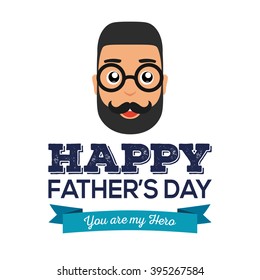 Isolated male icon with glasses and bear and a ribbon with text for father's day celebrations