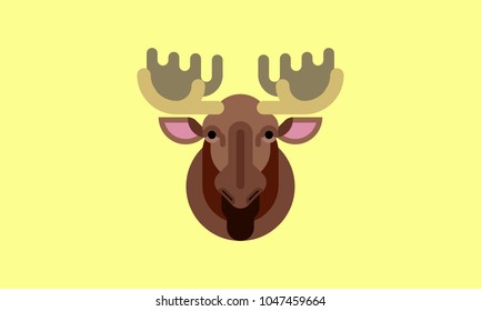 Isolated male moose icon in modern flat style, with simple Geometric shapes only