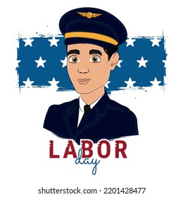 Isolated male pilot with uniform Labor day Vector