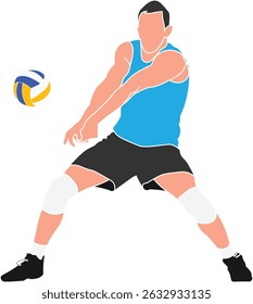 Isolated male Volleyball player receiving ball in defensive position wearing a full jersey illustration. 