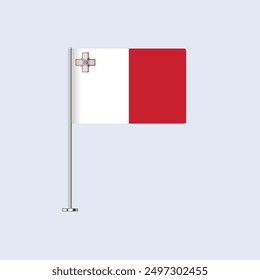 Isolated Malta Table Flag on Pole, Maltese Flag Vector Design for Print and Web
