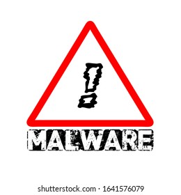 Isolated malware text on red flat triangular vintage background