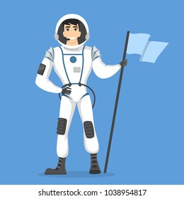 Isolated man astronaut in costume on blue.