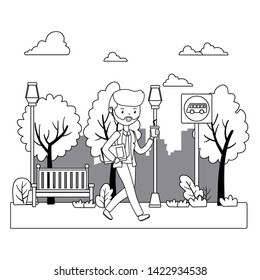 Isolated man and bus stop design