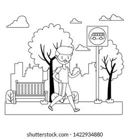 Isolated man and bus stop design