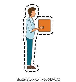 Isolated man cartoon with box design