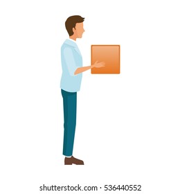 Isolated man cartoon with box design