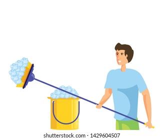 Isolated man cartoon cleaning design