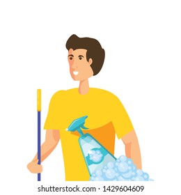 Isolated man cartoon cleaning design