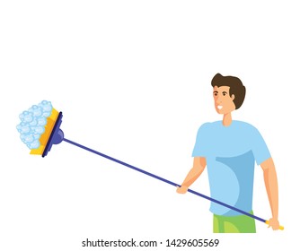 Isolated man cartoon cleaning design
