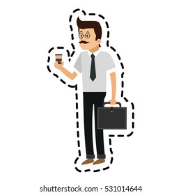Isolated man with coffee design