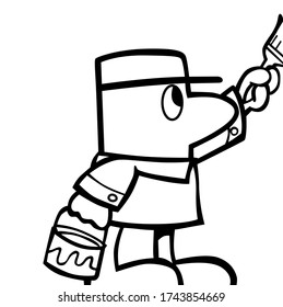 Hombre aislado adorable personaje simple pintando la pared. Ilustración vectorial de estilo de dibujos animados.