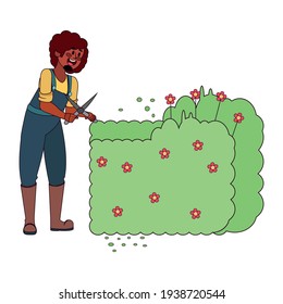 Hombre aislado cortando un arbusto - Ilustración vectorial