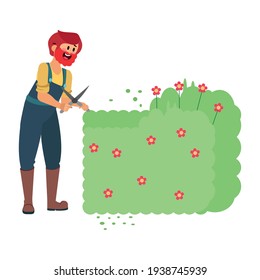 Isolated man cutting a bush - Vector illustration