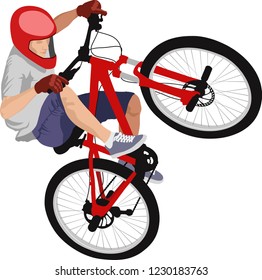 isolated man doing bike trick
