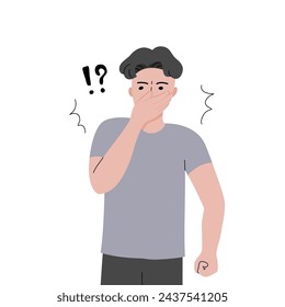 Isolated of a man doing hand covers the mouth and nose gesture flat vector illustration.