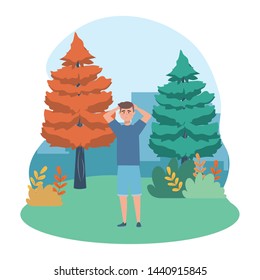Isolated man in forest design