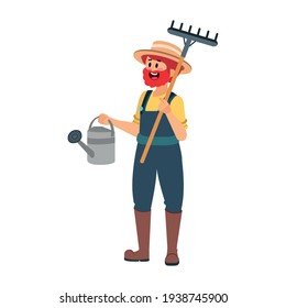 Hombre aislado con herramientas de jardín - Ilustración vectorial