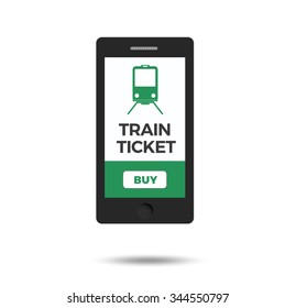 isolated man hand holding the phone touch with a mobile wallet and train ticket