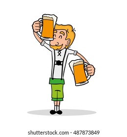 Isolated man holding beer mugs, Oktoberfest Vector illustration