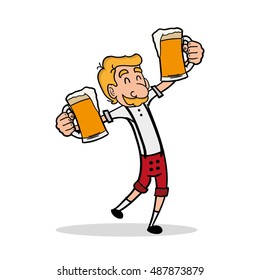 Isolated man holding beer mugs, Oktoberfest Vector illustration