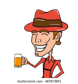 Isolated man holding beer mugs, Oktoberfest Vector illustration