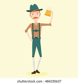 Isolated man holding a beer, Oktoberfest vector illustration