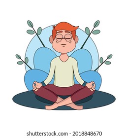 Isolated man meditating Yoga Healthy lifestyle Vector illustration