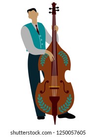 Isolated man playing cello cartoon character, flat doodle vector Illustration
