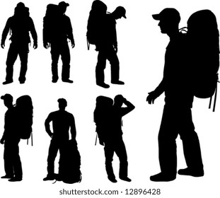 isolated man pose with backpack