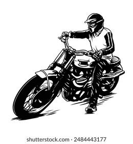 isolated man riding motorcycle freestyle in vector illustration