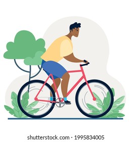 Isolated man riding a red bicycle
