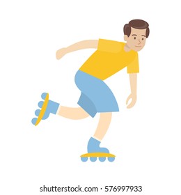 Isolated man roller skating. Summer sport activity.