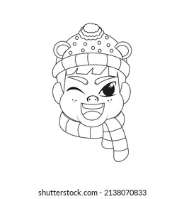 Isolated man scarf christmas draw borderline cute face vector illustration