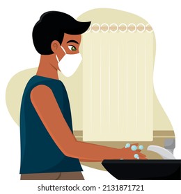 Isolated Man Washing His Hands Prevention And Selfcare Vector Illustration