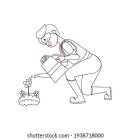 Isolated man watering plants - VEctor illustration design