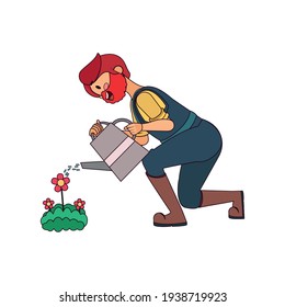Isolated man watering plants - VEctor illustration design