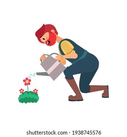 Isolated man watering plants - VEctor illustration design