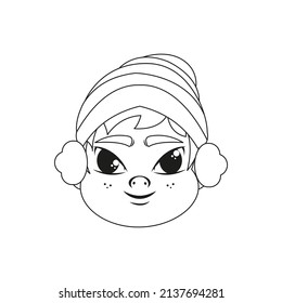 Isolated man winter christmas draw borderline cute face vector illustration