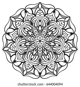 Isolated mandala for coloring book. Floral ornament for antistress adult drawing. Suitable for laser cutting.