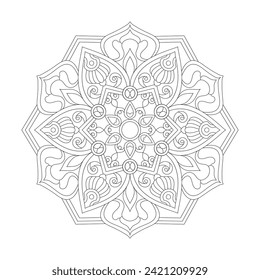 Isolated Mandala of Coloring Book Page for Adults and Children. Resizeable Vector File