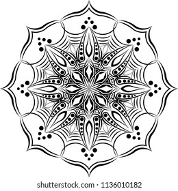 Isolated mandala graphic vector illustration. Design abstract black on white background. Design print for embroidery, pattern, textile, symbol, icon, logo. Set 5