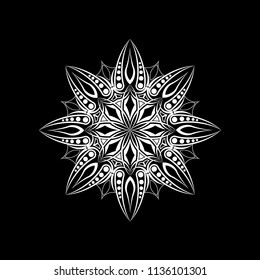 Isolated mandala graphic vector illustration. Design abstract white on black background. Design print for embroidery, pattern, textile, brooch, symbol, icon, logo. Set 11