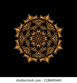 Isolated mandala graphic vector. Polar design gold on black background. Design print for pattern, wallpaper, symbol, embroidery, textile. Set 13