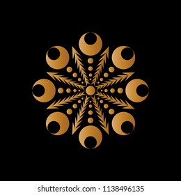 Isolated mandala graphic vector. Polar design gold on black background. Design print for pattern, wallpaper, symbol, embroidery, textile. Set 16