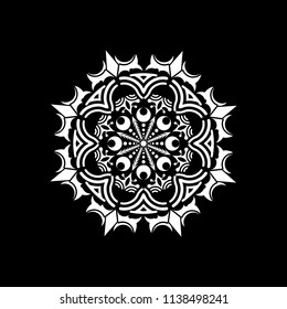 Isolated mandala graphic vector. Polar design white on black background. Design print for pattern, wallpaper, symbol, embroidery, textile. Set 19