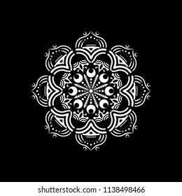 Isolated mandala graphic vector. Polar design white on black background. Design print for pattern, wallpaper, symbol, embroidery, textile. Set 20