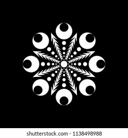 Isolated mandala graphic vector. Polar design white on black background. Design print for pattern, wallpaper, symbol, embroidery, textile. Set 22