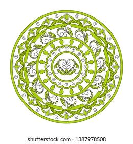 Isolated  mandala with hand drawn elements in ethnic, Indian, turkish, pakistan motifs for decorate yoga things, clothes, apparel, wall art, logo flyers and visit cards background design. eps 10